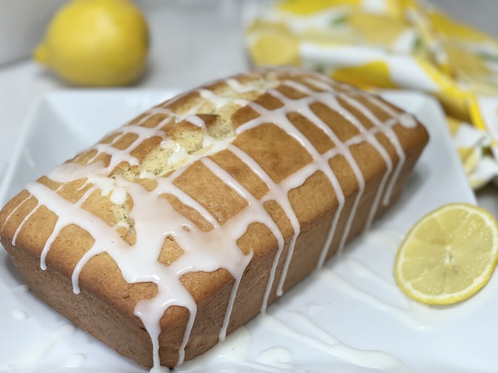 Lemon loaf bread with lemon glaze